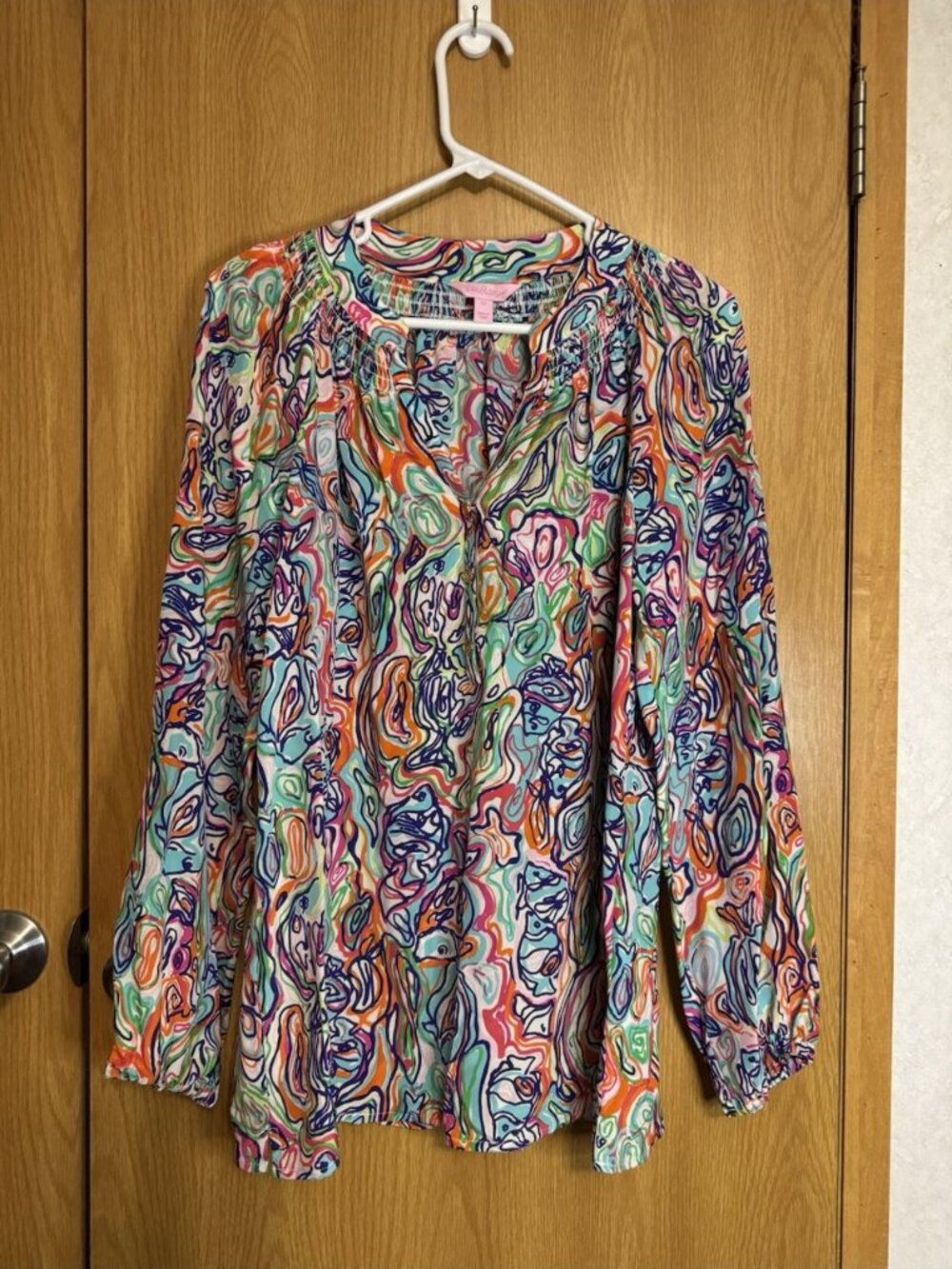 LILLY PULITZER Elsa Silk Top Tunic Blouse Colorful MEDIUM Preppy Quiet Luxury - Picture 2 of 9